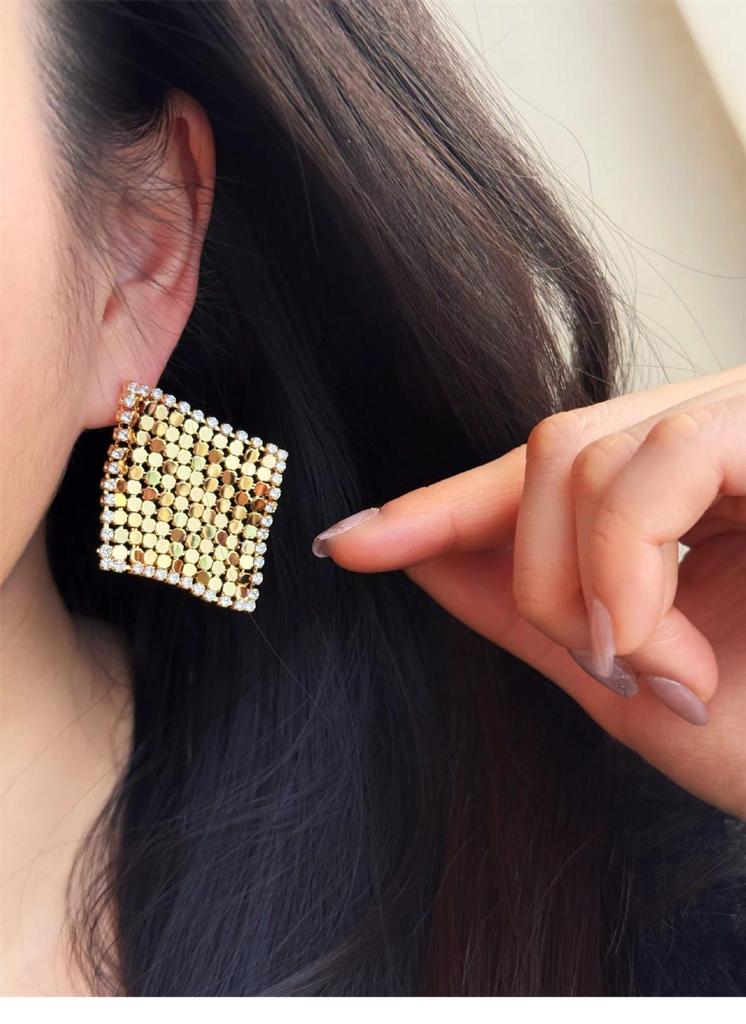 Gold-Plated Silver Zirconia Rhombus Tassel Stud Earrings - Elegant High-End Jewelry for Women