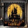 Halloween Full Moon Bat Pumpkin Lantern Shower Curtain With Spooky Castle Pattern, Polyester Bathroom Decor Includes Hooks