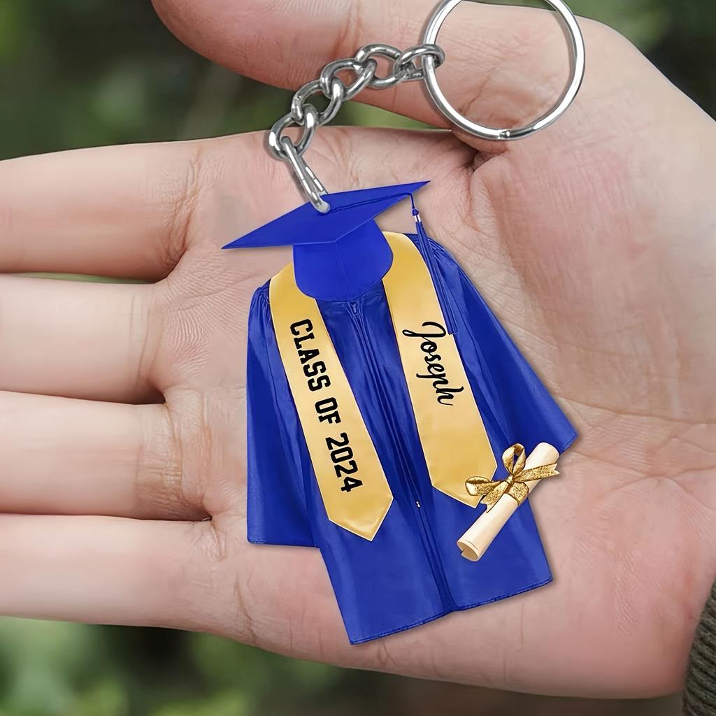 Personalized 2D Flat Acrylic Graduation Cap Keychain, Custom Gift