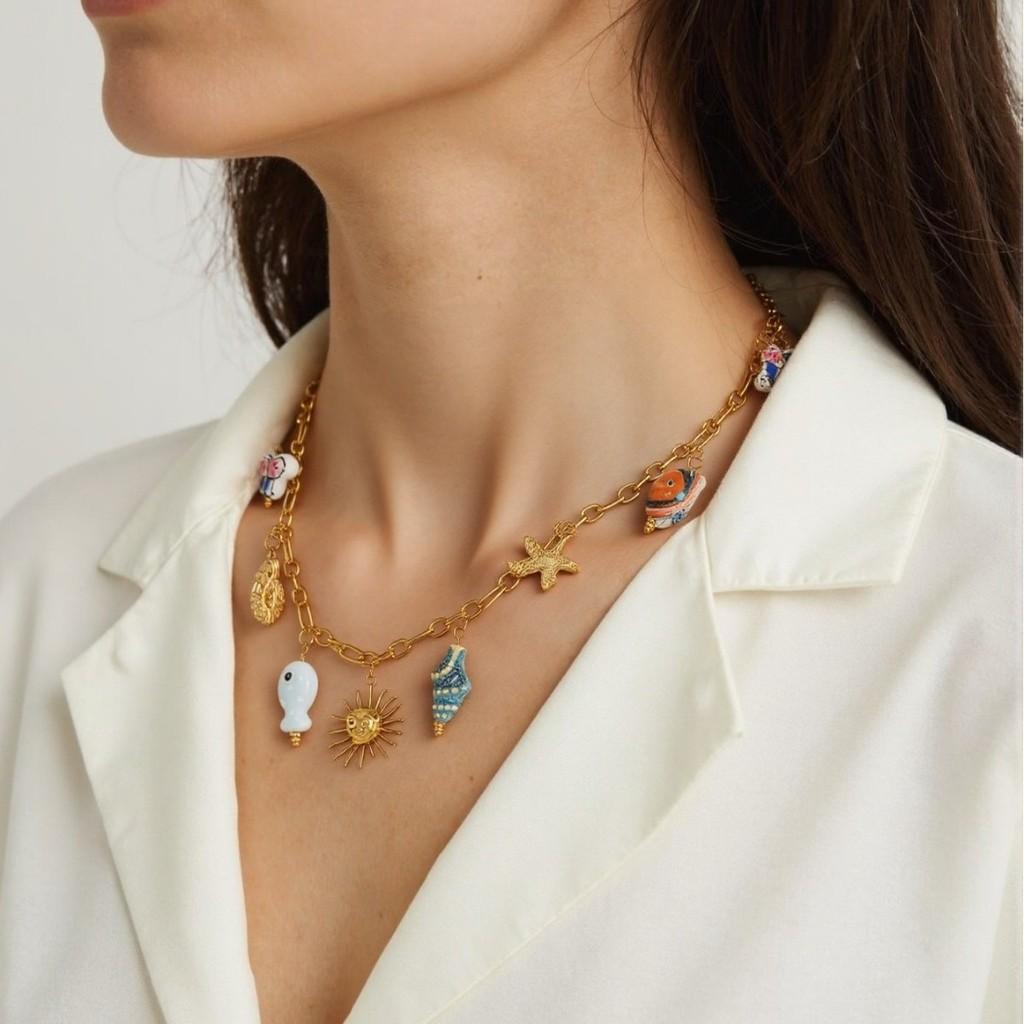 Summer Ocean Jewelry Necklace With Shell And Starfish Pendant For Women