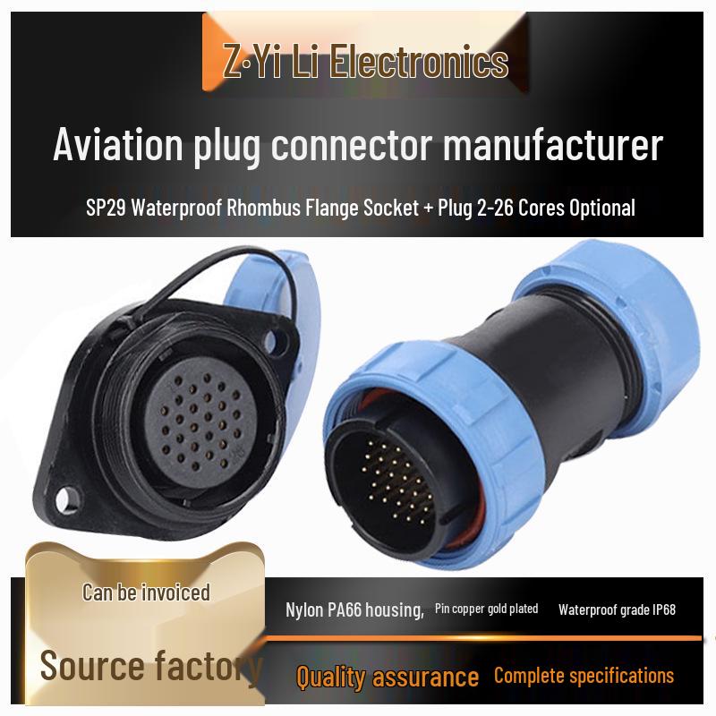 Waterproof SP13/17/21/29 Aviation Connector: Male Female 2 to 26 Pin Rhombus Socket