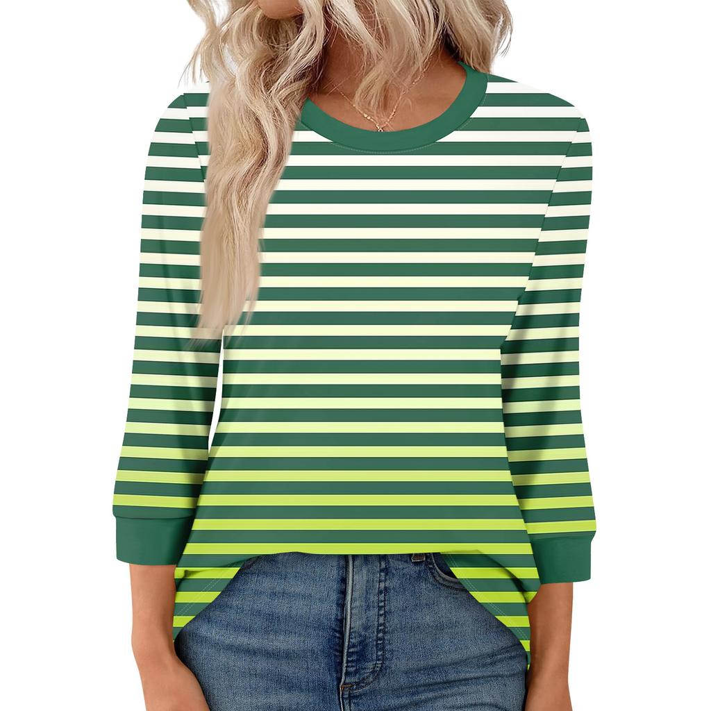 Women's Fashion Casual Seven Sleeve T-Shirt Print Round Neck Top