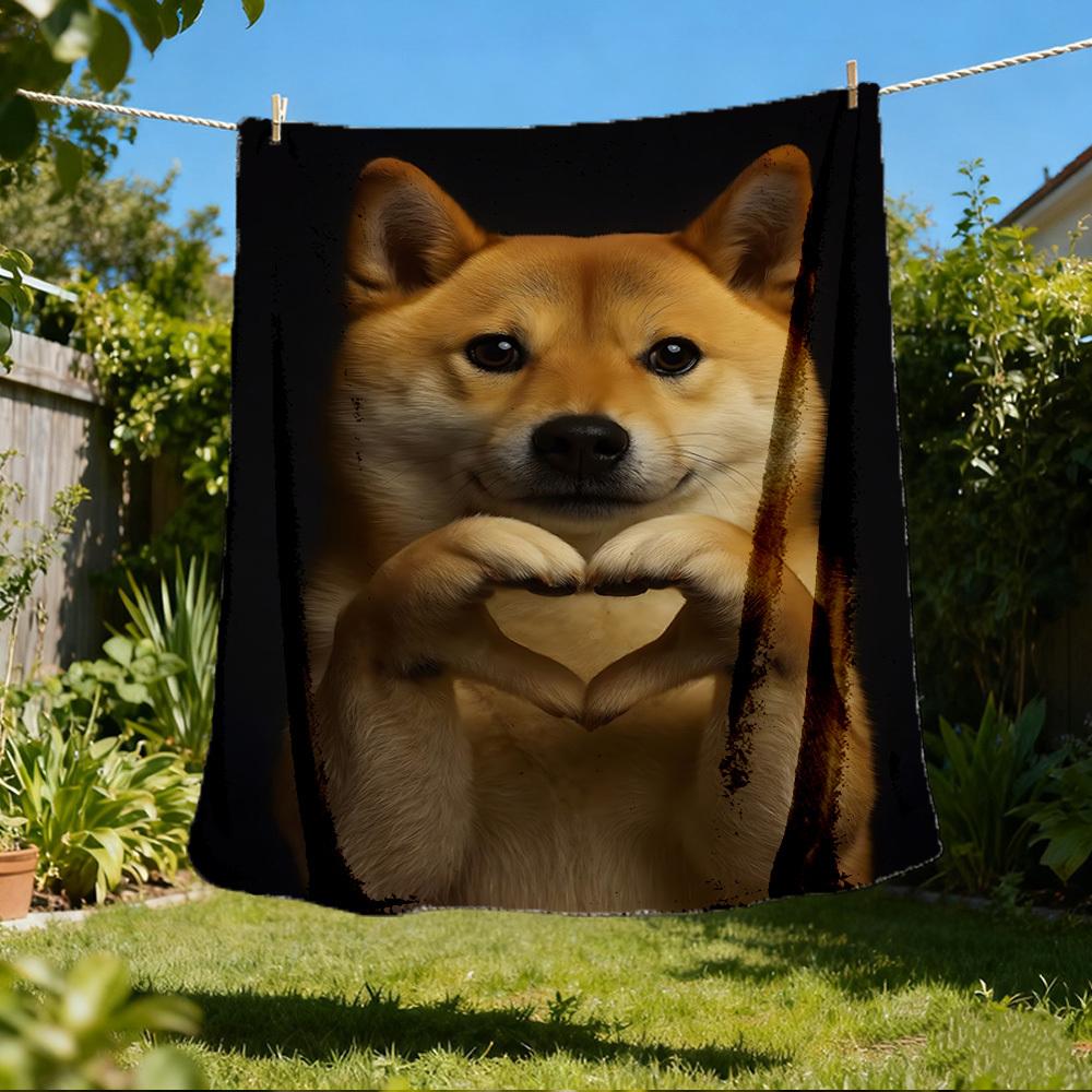 

1pc Shiba Inu Love Print Outdoor Blanket, Lightweight Polyester, 80x120cm