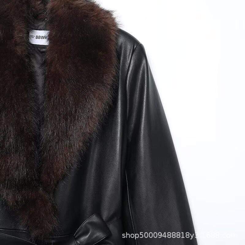 Womens Winter Faux Fur Trim Detachable Collar Long Coat Oversized Streetwear Style