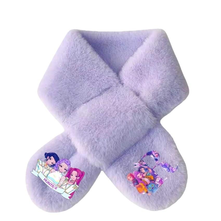 Kids Girls Lovely Cartoon Rumi Mira Zoey Printed Scarves Velvet Autumn Winter Scarf