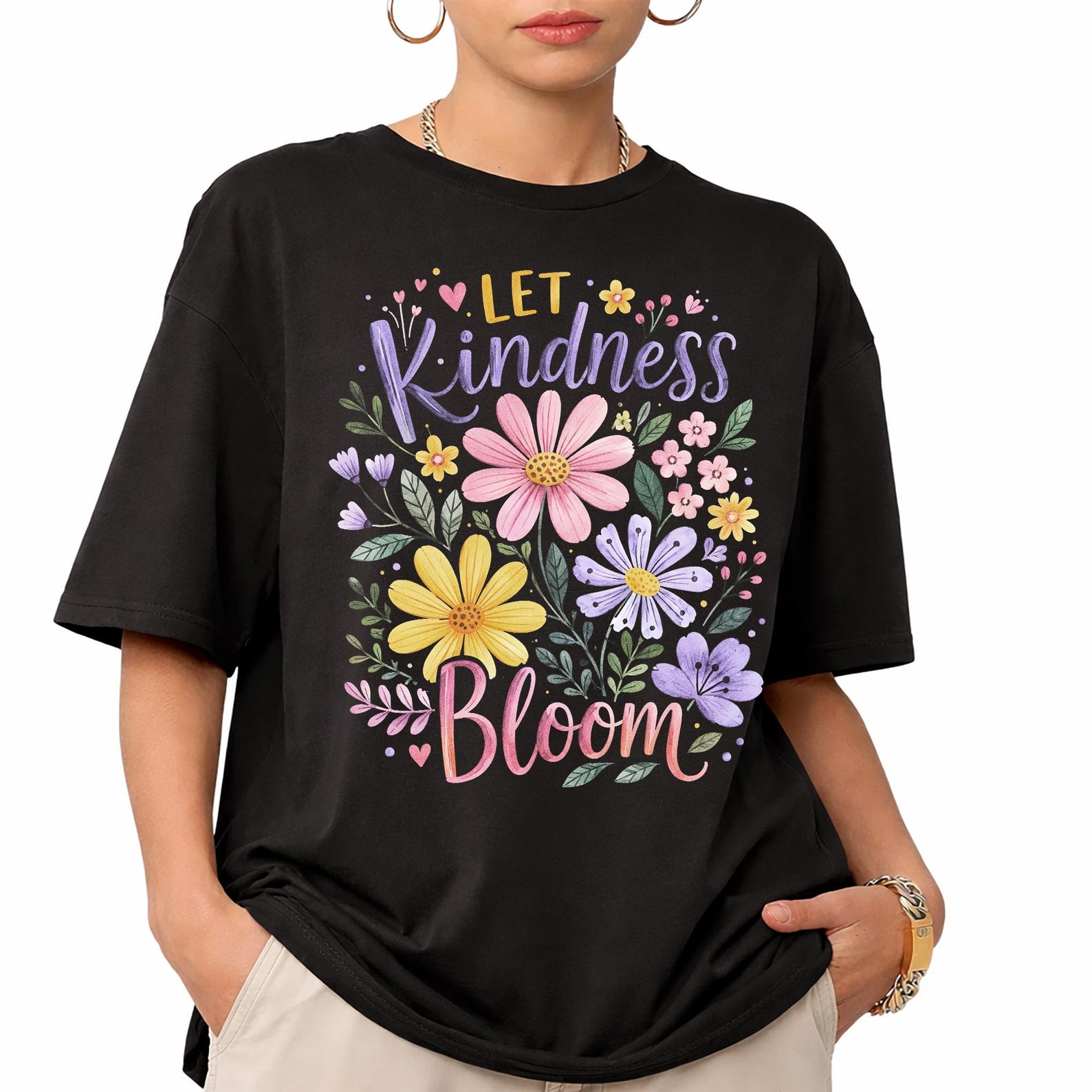 Let Kindness Bloom Floral T-Shirt, Retro Garden Graphic Tee, Inspirational Kindness Shirt 4XL