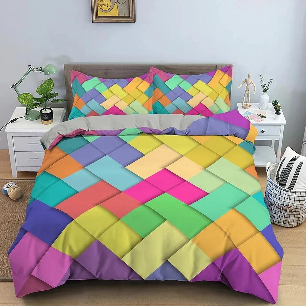 Top Geometry Duvet Cover Colorful Pattern Bedding Set For Bedroom 3D Print Comforter Quilt Covers Useuau Single Double Size