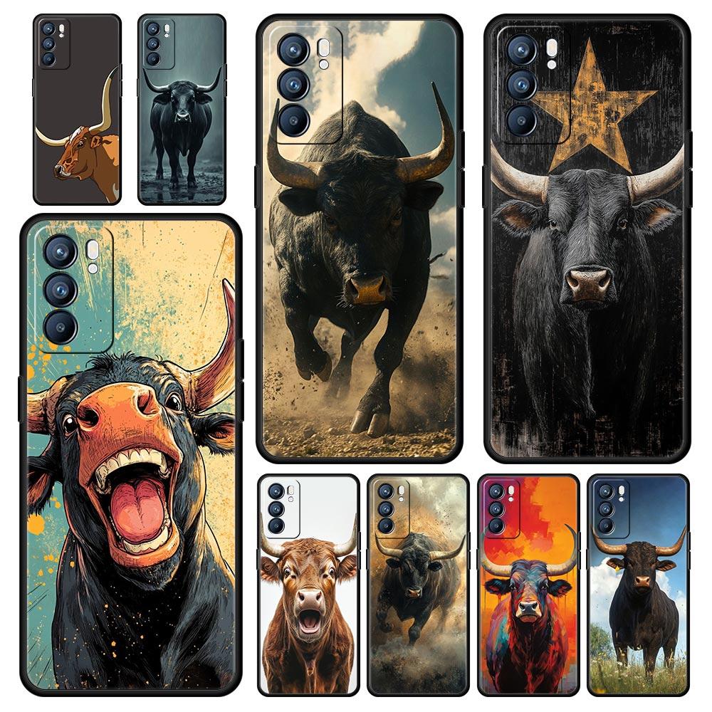 Bull Animal Phone Case For Oppo Reno13 Reno12 Reno11 F Reno10 Pro A54 5G Find X5 A53 A52 A9 A17 A57 A78 4G A79 A80 A98 Cover