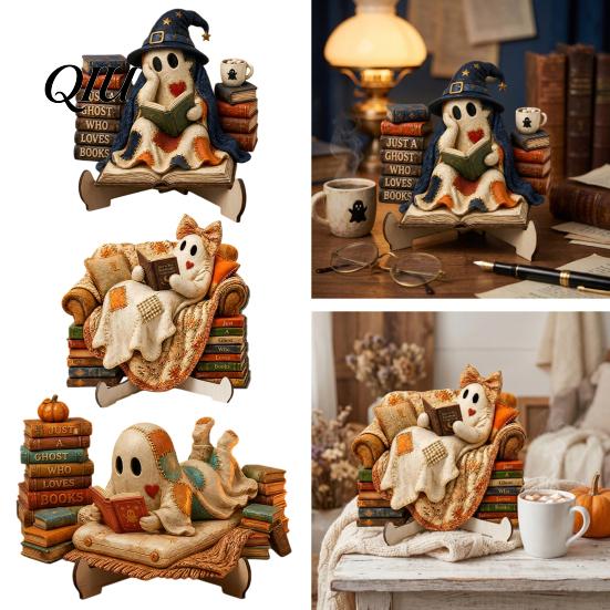 Creative Halloween Holiday Decor Cute Ghost Ornament, Cartoon Festive Wooden Statue, Theme Party Ornaments Ornament for Home Atmosphere Props