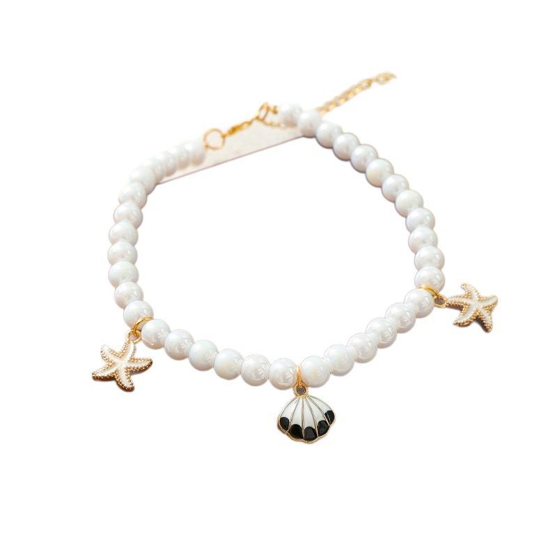 Pet pearl necklace shell starfish pendant cat collar puppy teddy neck cute ornament
