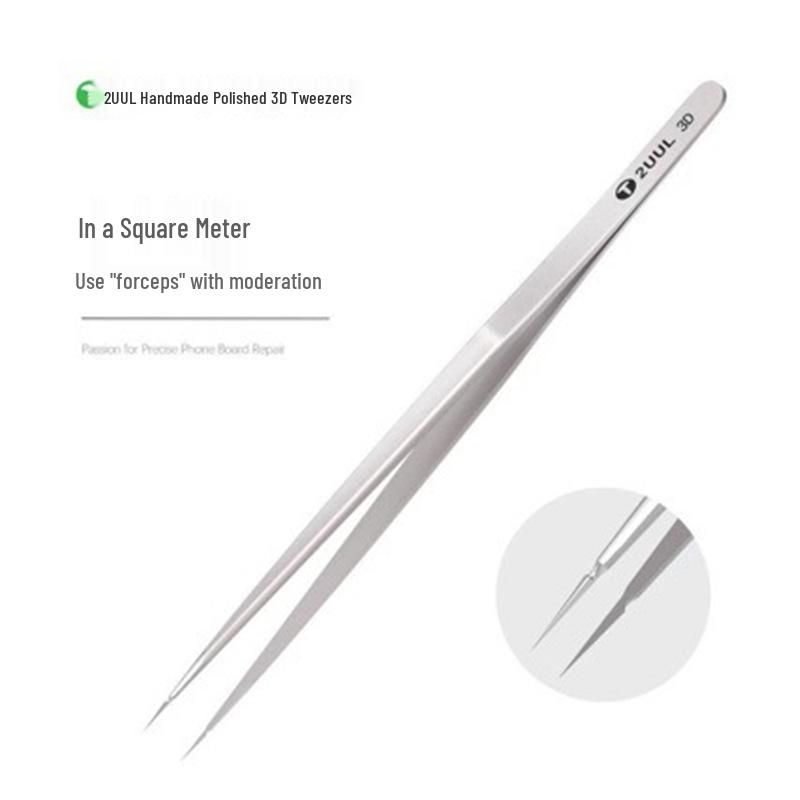 2UUL 3D Polished High-Precision Tweezers - Anti-magnetic, Extra Fine, Handmade Tool for Mobile Phone Repair and Eyelashes