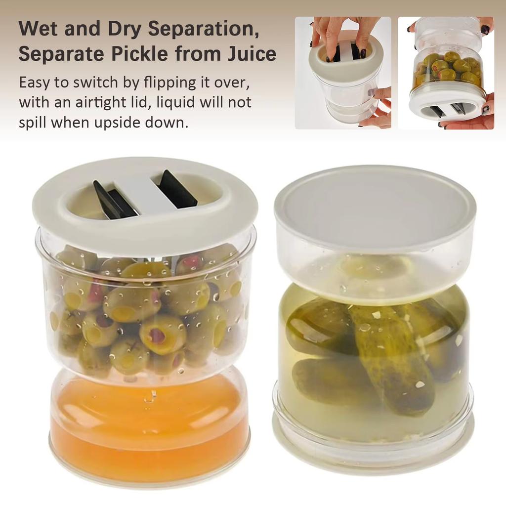 Sealed Jar for Pickle Home Wet and Dry Separation Pickle Jar with Flip Container and Strainer Hourglass Design Olives Container