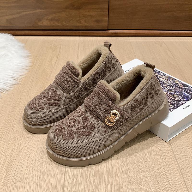 Winter shoes women's velvet thickened middle-aged and elderly warm women's flat mother cotton shoes one pedal casual cotton shoes women