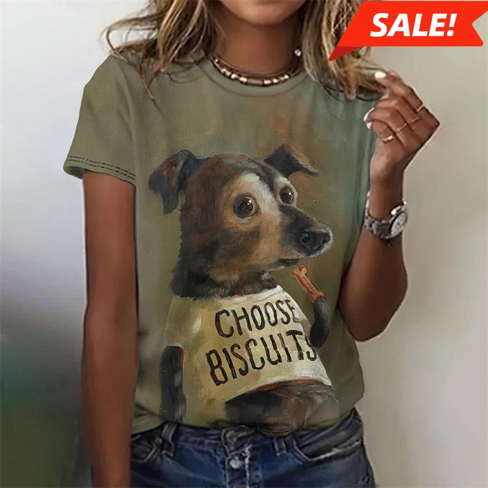 T-shirt For Women Funny 3d Printed Kawaii Cat Dog Animal Graphic Tees Summer Casual O-neck Tops Short Sleeve Loose T-shirts