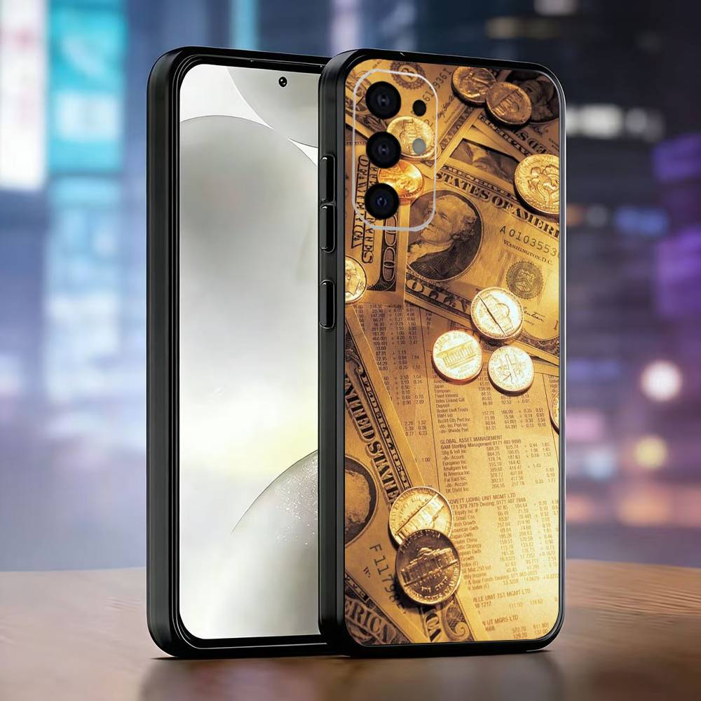 Money Gold Art Phone Case For Samsung S25,S24,S21,S22,S23,S30,Ultra,S20,Plus,Fe,Lite,Note,10,Black Cover
