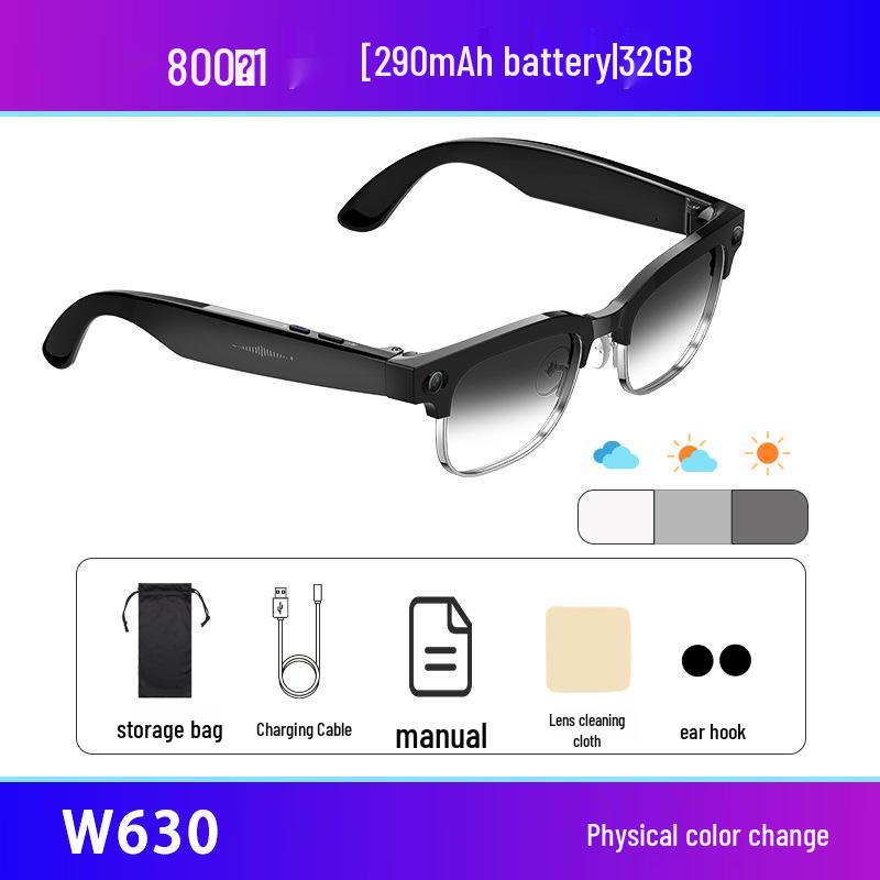 AI Smart Glasses: Video Recording, Bluetooth Audio, Call Support, 8MP Camera, Auto Translation, Color-Changing.