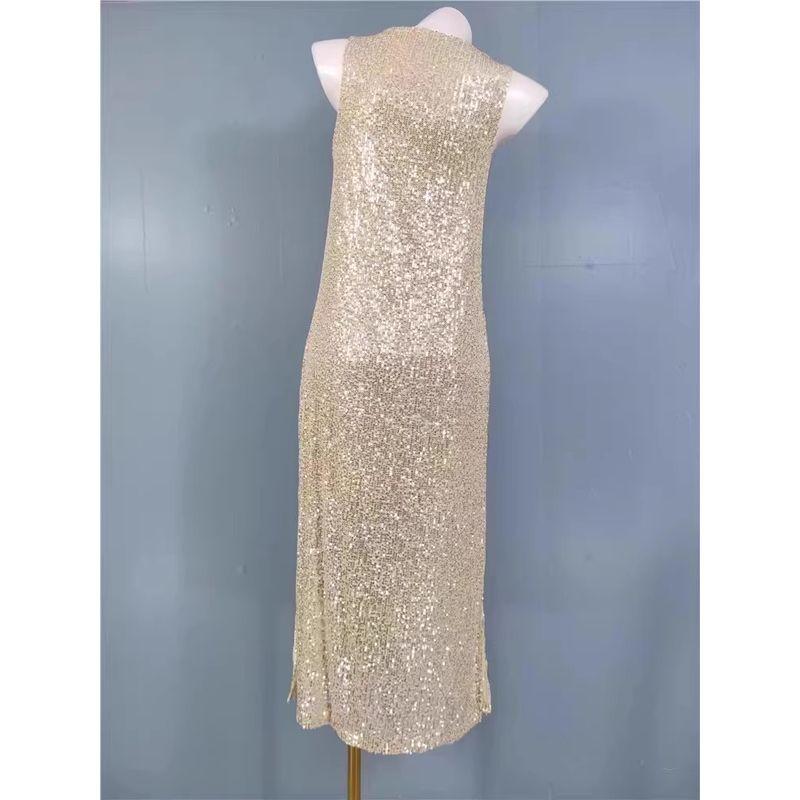 Foreign Trade Order Summer Ins Sleeveless New Sequins Slimming A Word Versatile Banquet Party Stage Style Fashion Dress