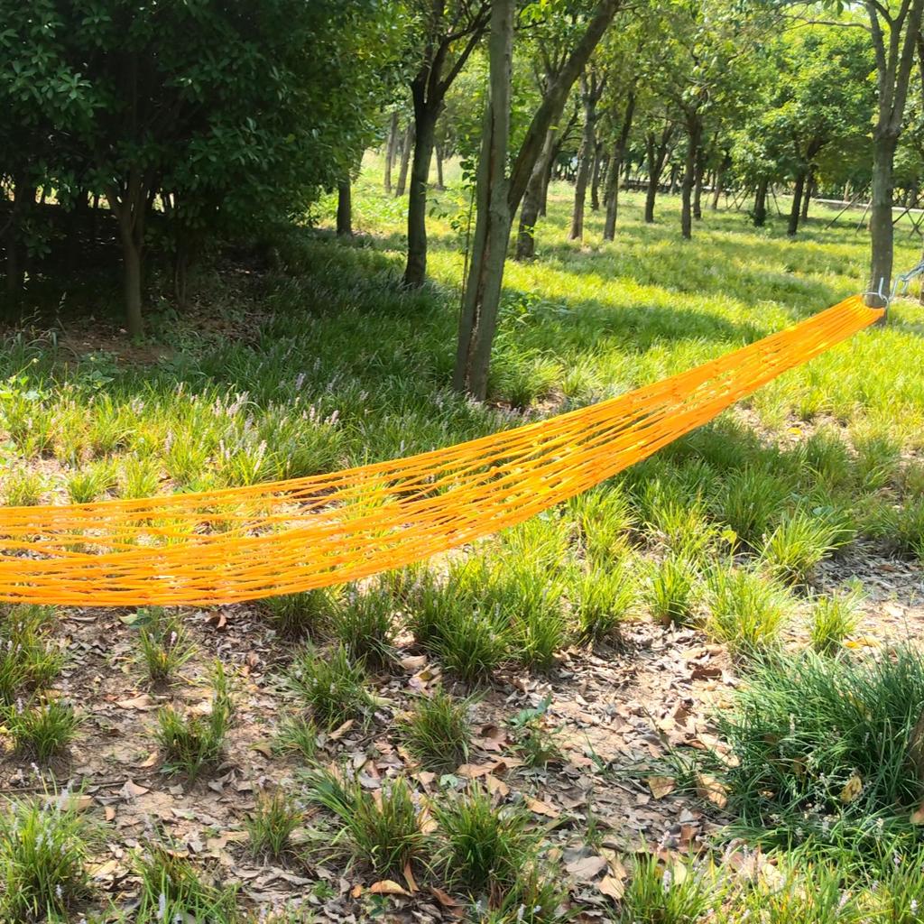 Reinforced Rope Camping Hammock, Handwoven Mesh Swing for Outdoor Camping, Heavy-Duty Hanging Bed