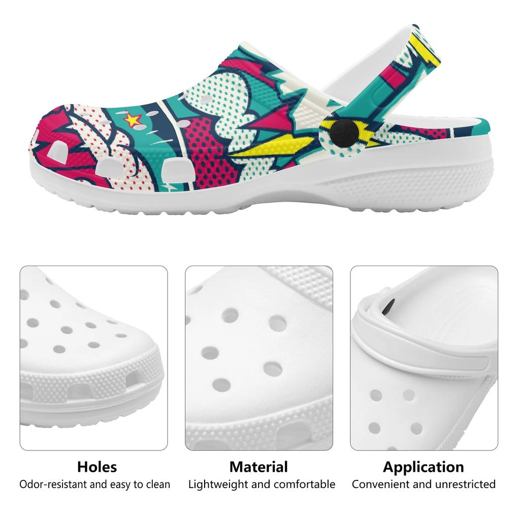 Unisex Printed EVA Clogs Breathable Lightweight Garden Shoes Slip On Beach Bathroom Pool Home Summer Wear Indoor Outdoor Use