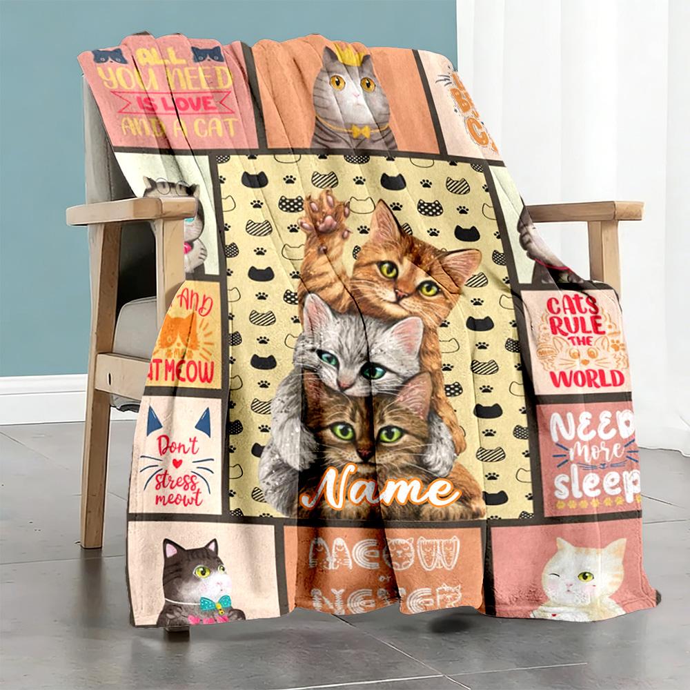 Many Kittens Customize Text Blanket Multi-purpose Personalized Blanket Soft & Cozy Suitable for Seaside Livingroom Bed Sofa for All Occasions