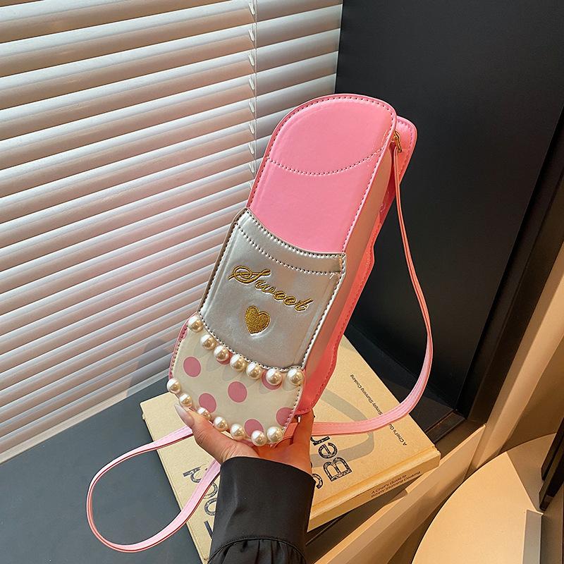 

Women s Crossbody Bag Funny Lipstick Shoulder Bag Fashion Design Simple Shoulder Underarm Bag Commuter Bag розовый