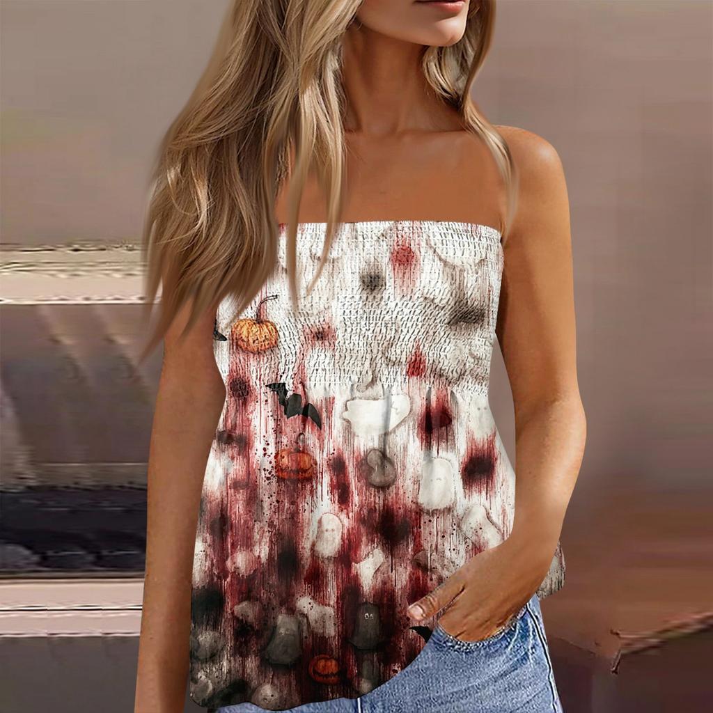 Tube-Tops für Damen, süßes, sexy, schulterfreies, ärmelloses T-Shirt mit Aufdruck
