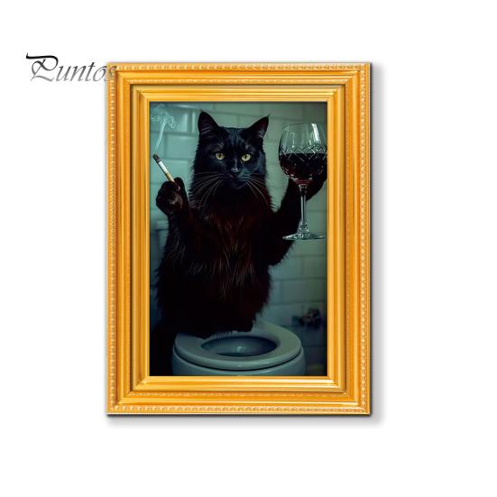 Decorative Refrigerator Magnets 1/5/6Pcs Drinking Animal Cat Magnet Vintage Wooden Frame with Fridge Home Kitchen Office Decoration Lover Gift