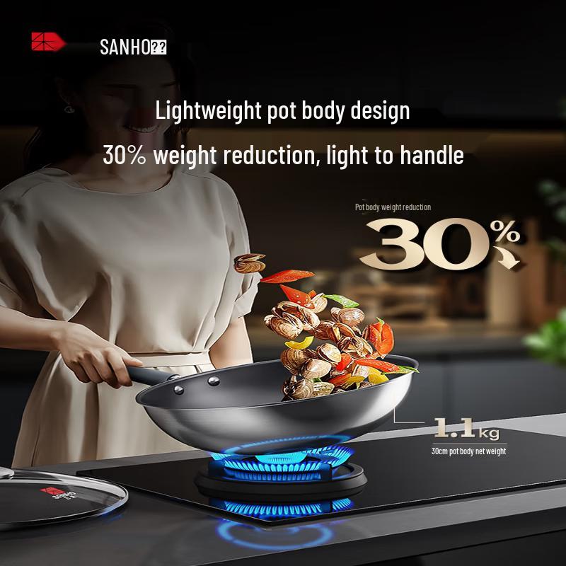 Sanhe 0-Coating Titanium Stainless Steel Non-Stick Wok