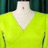 Large Size Women Fashion Solid Dress Ladies Elegant One Piece V Neck Puff Sleeves Swing Dress