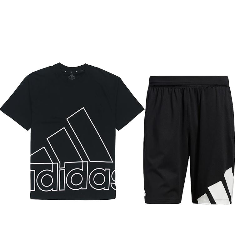 

Adidas Durable Comfortable Short Sleeve Versatile Shorts Casual Sports Set Unisex sets Black H60662+GL8943 XXL