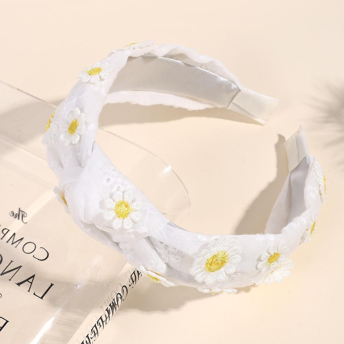 

1 шт. Широкая повязка на голову с узором «ромашка» для девочки, Модный повседневный головной убор для ежедневной носки, Детский аксессуар для волос