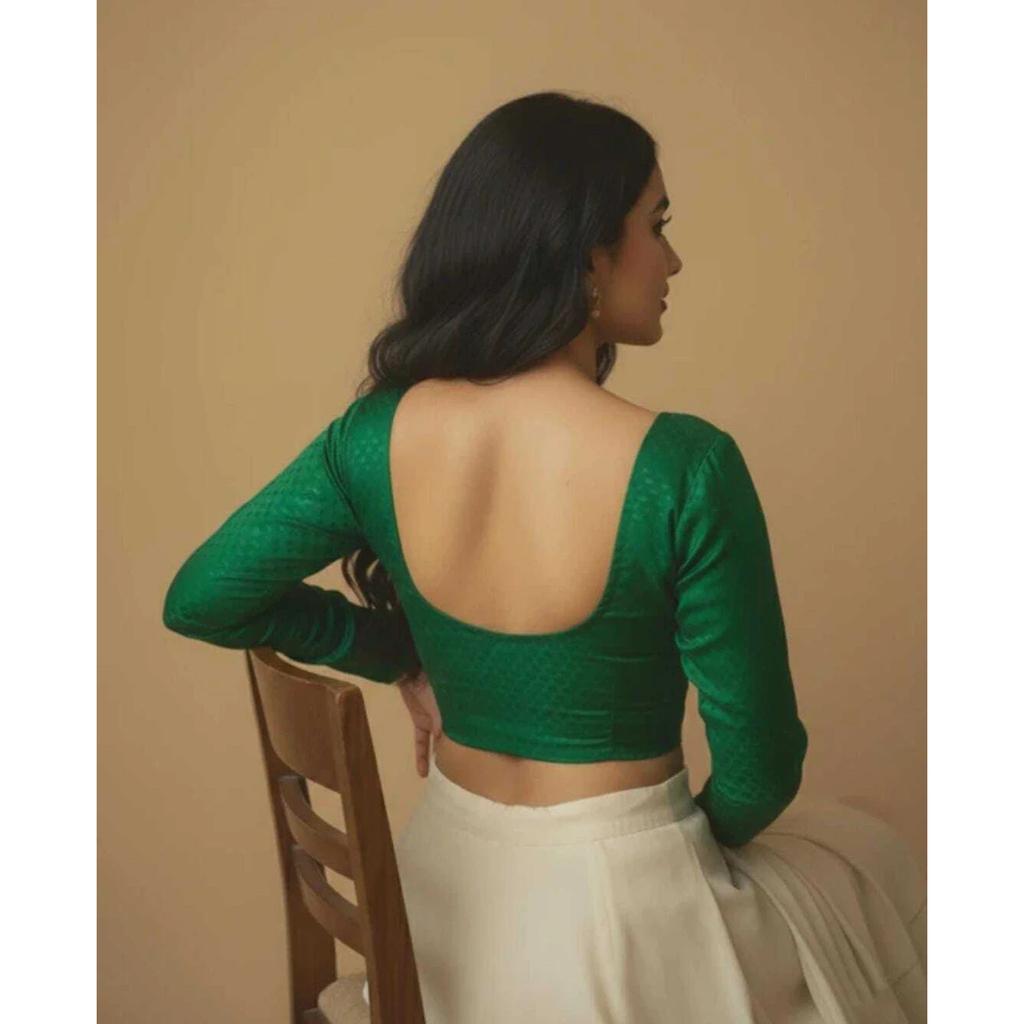 Women's Round Neck Ethnic Blouse Indian Bollywood Cotton Blend Crop Top Choli