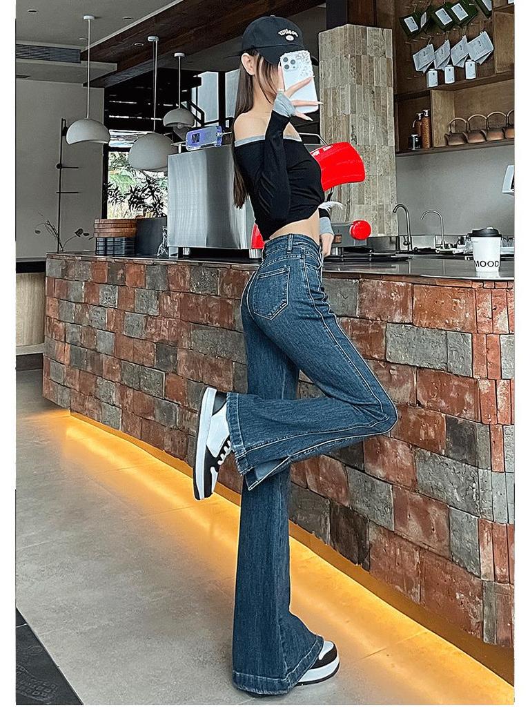 Spring 2025 High-Waisted Retro Micro-Flare Jeans for Women – Slimming, Body-Shaping, with Slits, Stylish Hot Girl Pants