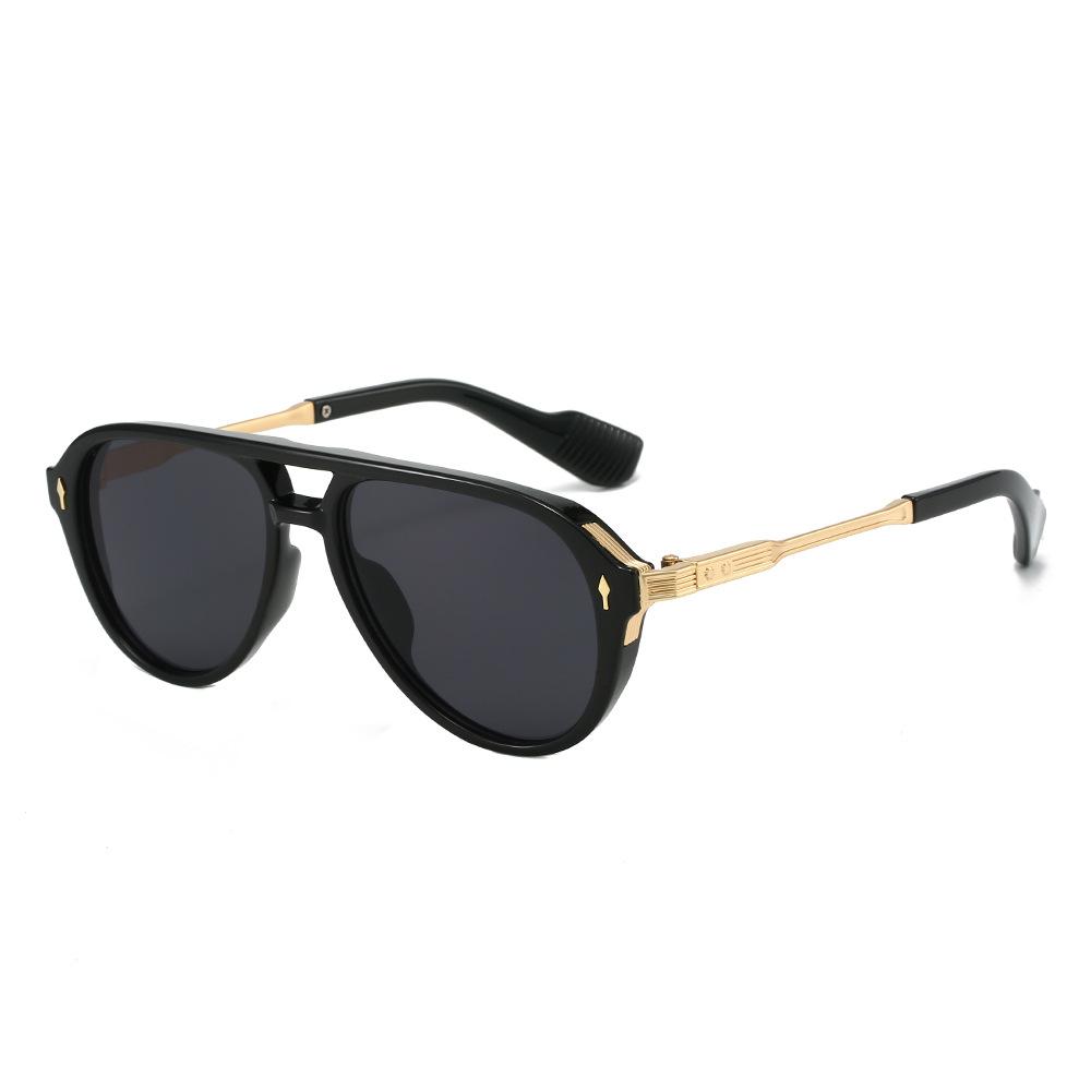 Trendy Gold-Plastic Mixed Sunglasses For Women & Men - Double Bridge Frog Style Shades For Outdoor Driving & Sun Protection