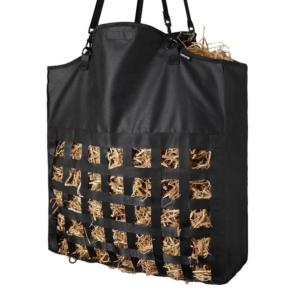 Hay Bag for Horses, 55 X 18.5 X 64 Cm, 46 X 46 Mm Holes, Premium Nylon Construction with PVC Waterproof Coating, Adjustable Hanging Straps and Metal