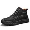 Men's Plus Size Handmade Leather Mid-top Boots - Thick Sole, Lace-up, Outdoor Casual