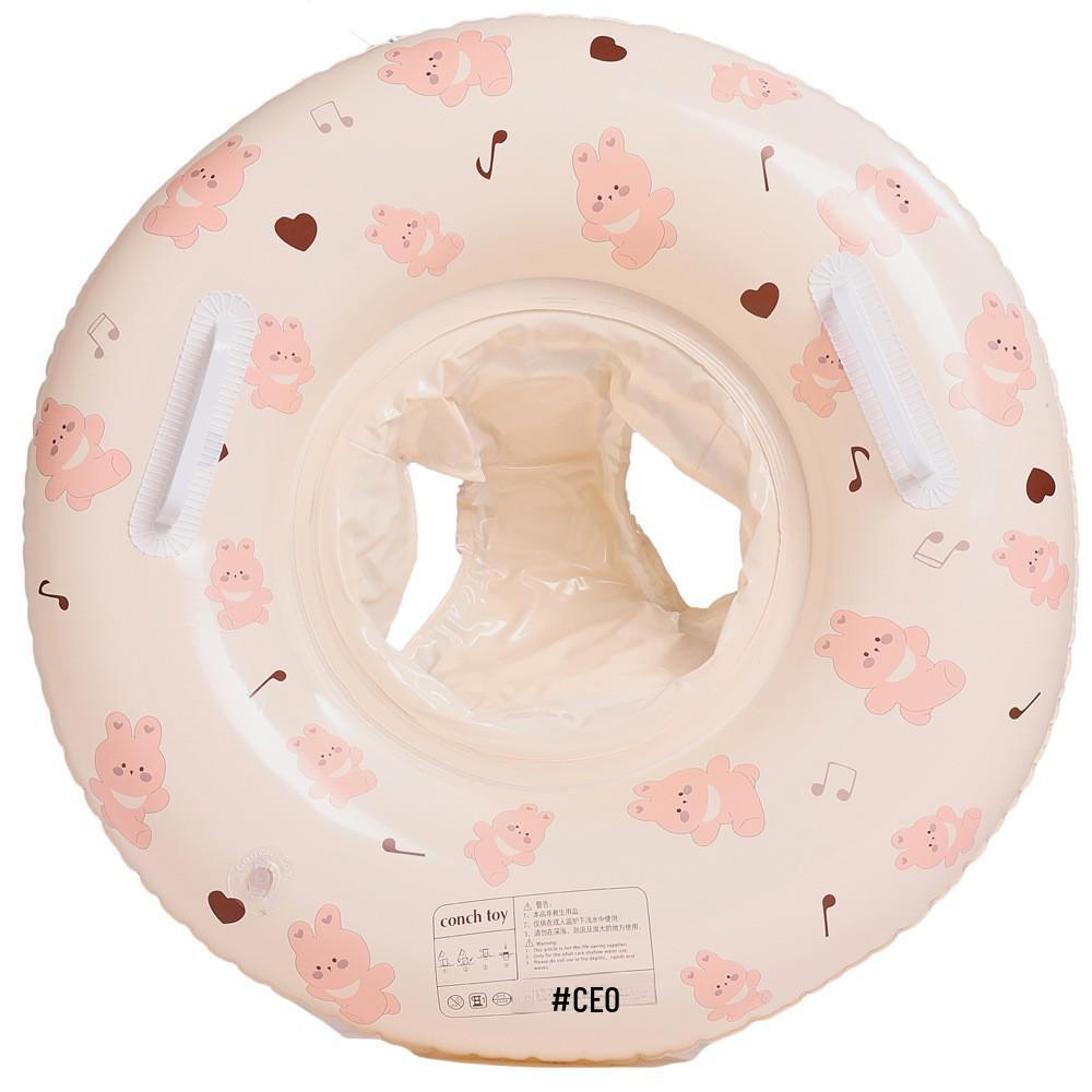 Xiaolu Danish Striped Baby Inflatable Swim Ring with Sunshade and Handles