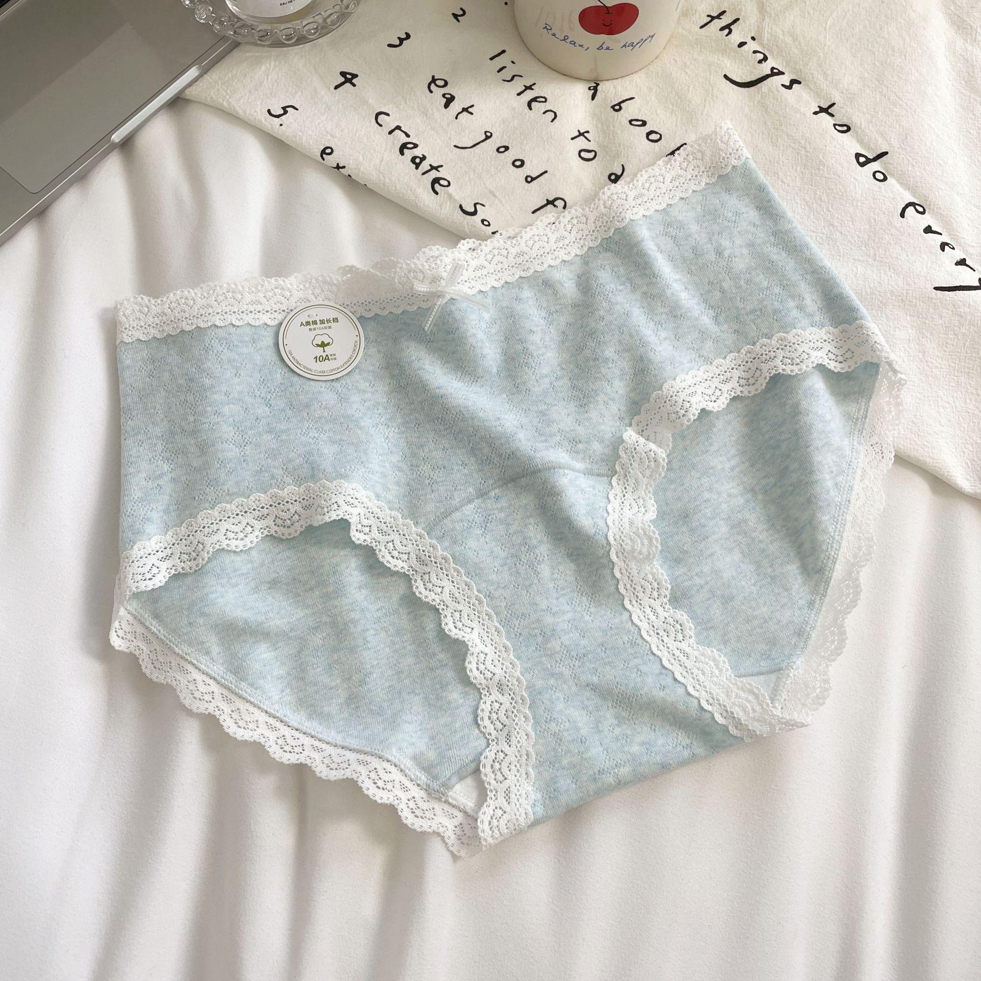 

Ladies Spring and Autumn New Lace Edge Pure Cotton 10A Bacteriostatic Extended Crotch Triangle Briefs XL білий/синій