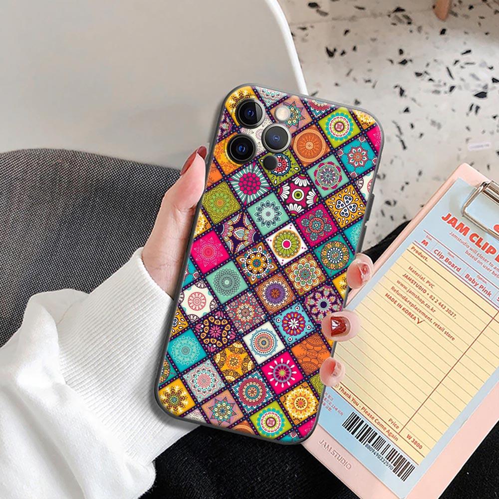 Retro Bohemian European Color Pattern Phone Case for iPhone 14 15 Pro 7 8 Plus SE 2022 11 12 13 Pro Xs Max Mini Cases Soft Cover