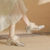 53310 [sheepskin] silver high heels women's 2025 new square head Mary Jane shoes thick heel Mao Mao single shoes