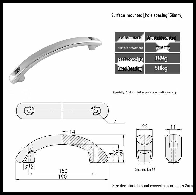304 Stainless Steel Heavy-Duty Bow-Shaped Surface-Mounted Door Handle