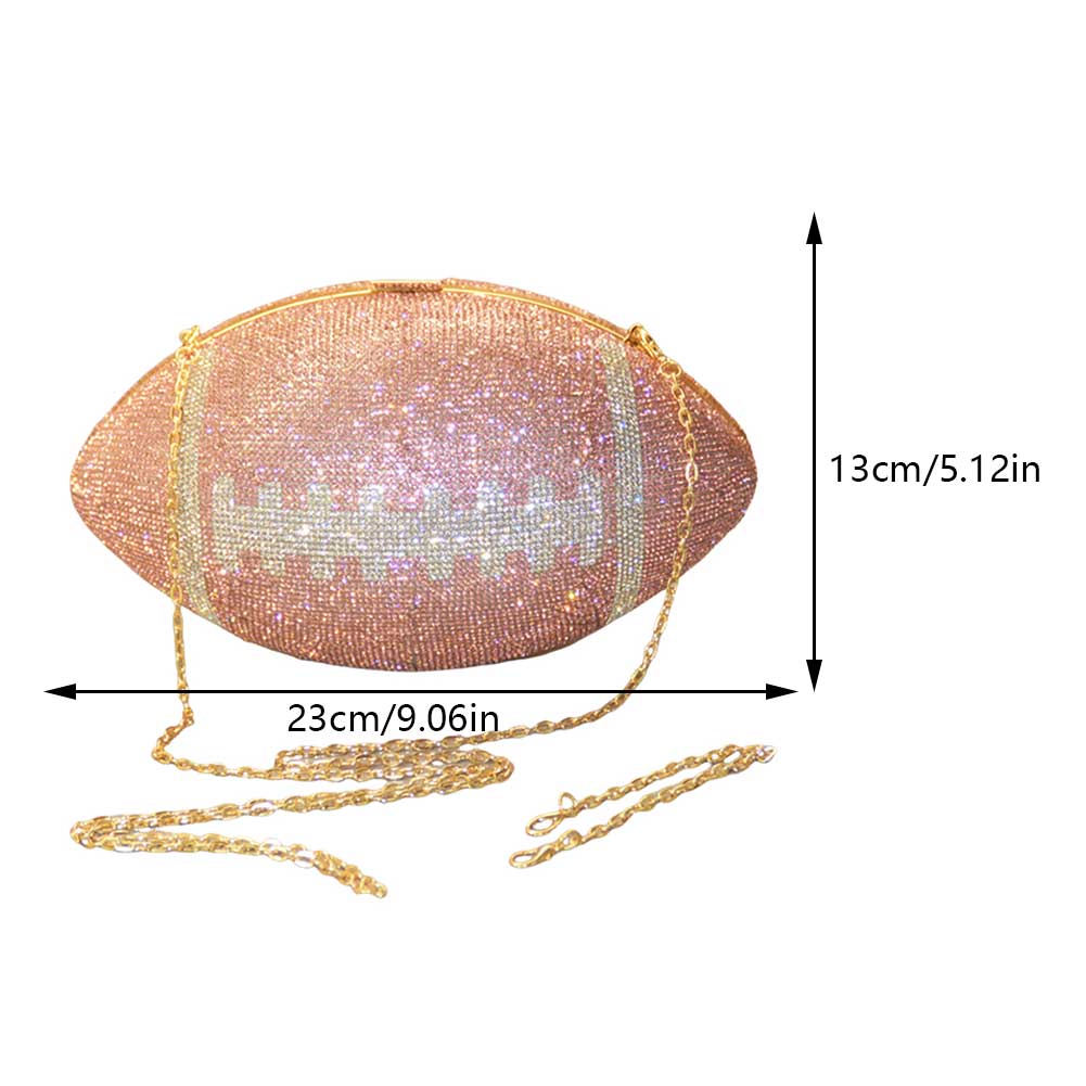 Football Shape Fashion Handbag Large Capacity Rhinestone Bling Purse with Shoulder Chain Shiny Diamond Purse Trendy Carrying Bag