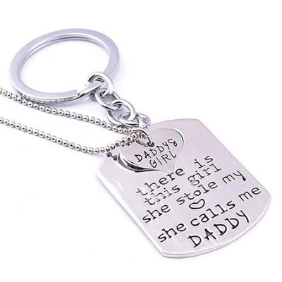 Daddy and Girl Love Heart Letters Pendant Necklace Keyring Set Key Chain Jewelry ARI