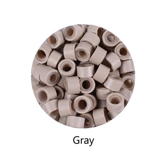 

100 шт. 5,0*3,0*3,0 мм Микро силиконовые кольца/звенья/бусины с подкладкой МИКРО Кольцо Звено Обжимные бусины Инструменты для наращивания волос серый
