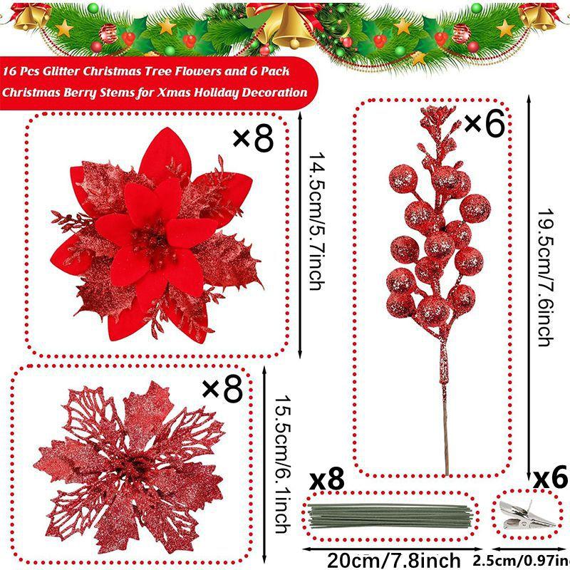 

22Pcs Artificial Flowers Berry Bouquet Christmas Decoration Xmas Tree Ornament for Home Decor New Year 2025 Gift Party Supplies as show красный