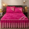 Winter Lace Velvet Fitted Sheet, Bed Skirt, Integrated Bedspread, Removable and Washable Quilted Short Plush Full-cover Plush Bed Cover