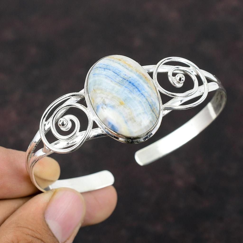 Blue Scheelite Bangle 925 Sterling Silver Cuff Bracelet Original Gemstone Bangle Handmade Jewelry Adjustable Bangle Stylish Jewelry For Gift