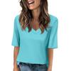 Women's Solid-color V Neck T Shirts Half Sleeve Tops Printed Casual Summer Tees T Shirt Blouse