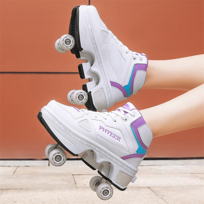 Deformation Parkour Shoes, Roller Skating Shoes, Kids Adults Unisex Roller Skates, Street Urban Fitness FSK Quad Skating Shoes