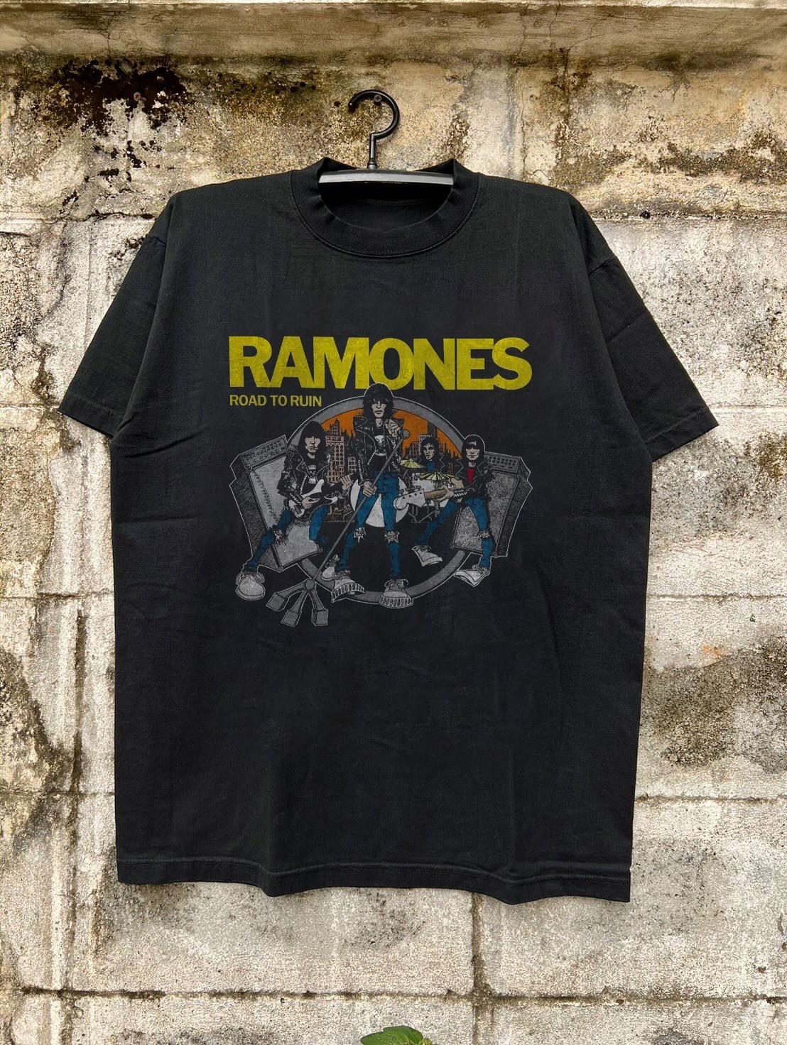 Ramones Road To Ruin T-shirt, Unisex Black Cotton T-shirt, Size S-5XL XL